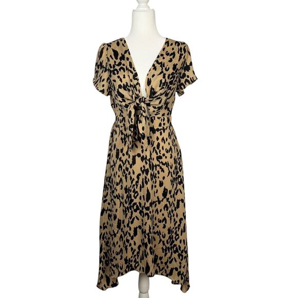 NWT Womens BALTIC BORN Poppy Satin Midi Dress Animal Print Cutout Medium Party - Picture 2 of 16